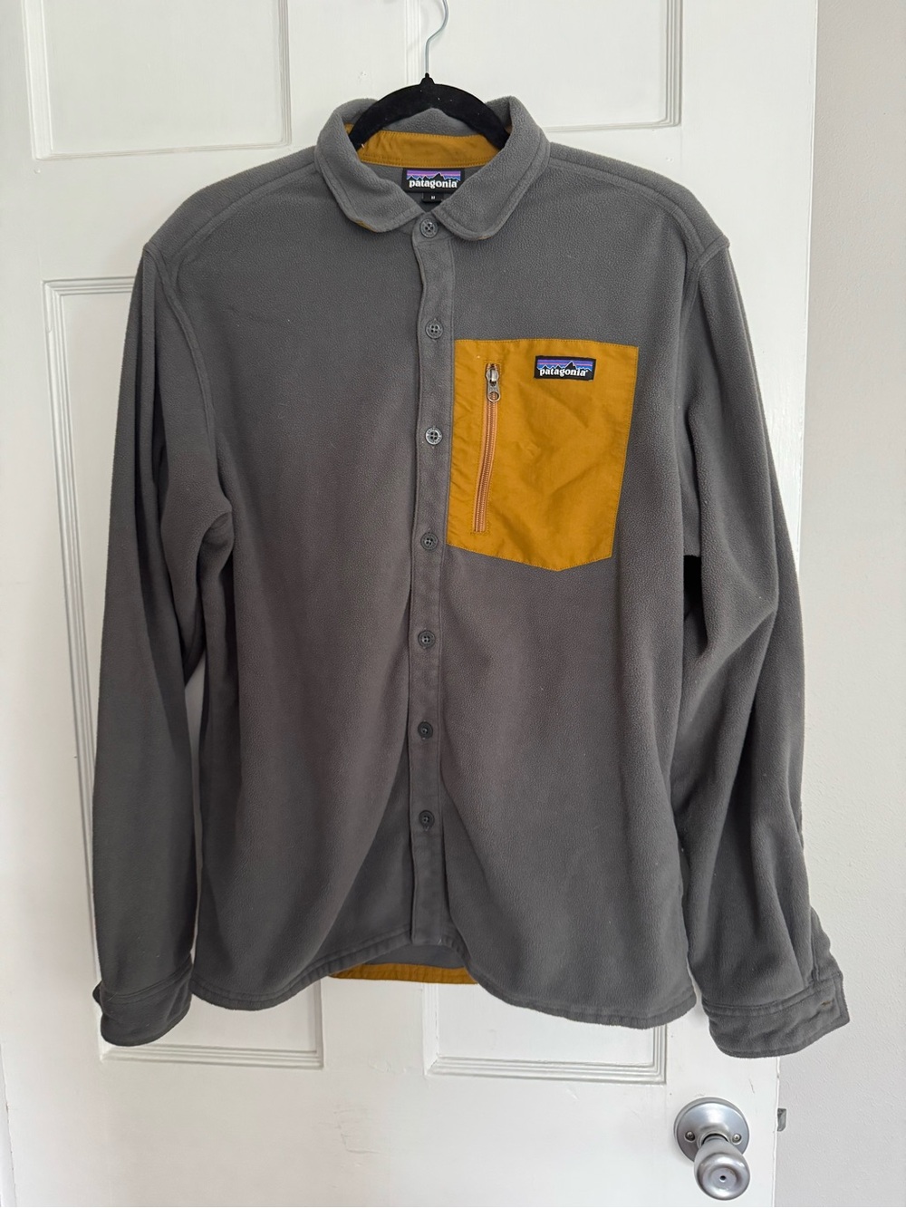 Patagonia Gray Fleece Shirt Jacket with Mustard Chest Pocket
